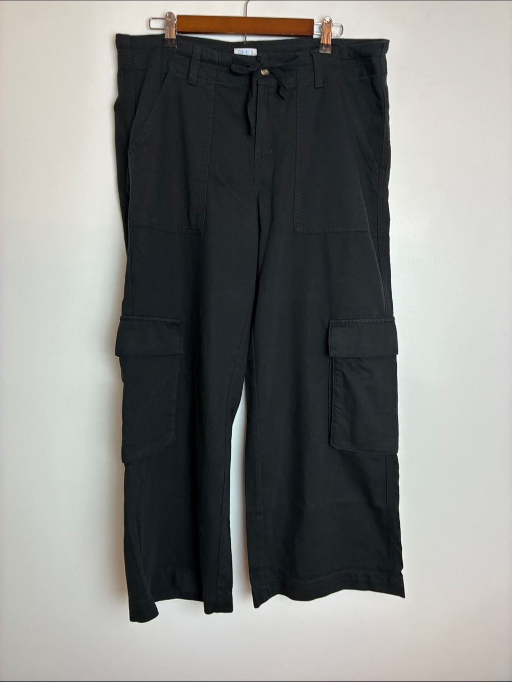 Time and Tru Black Cargo Pants with Drawstring Waist Size 14 Short Jet Black